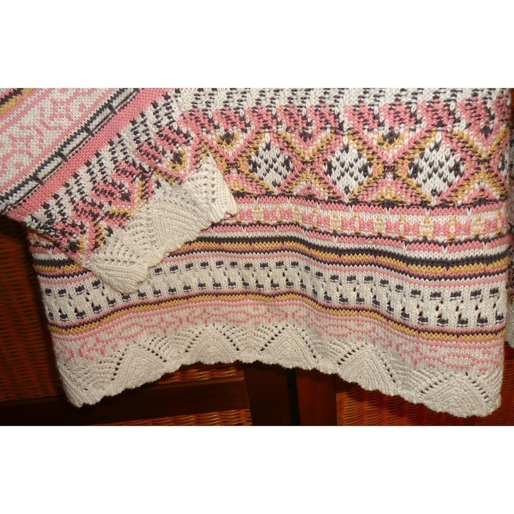 ODD MOLLY PINK FAIR ISLE CREW NECK COTTON KNIT SWEATER SIZE 3 LARGE - Picture 4 of 11